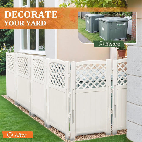 Outdoor Privacy Fence Kit With Four Lattice Panels For Yard And Patio Off White Resin Screen For Trash Bins And AC Units Installed