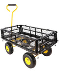 Four-Wheeled Trailer With Double-Deck Detachable Side For Farm And Warehouse Use Steel Heavy-Duty Cart black and yellow
