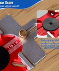 Close-up of 2-In-1 Aluminum Slotting Locator for woodworking with a clear scale and adjustable depth for precise routing
