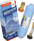Water filter kit for RV/Marine by Firebelly Outfitter with inline filter canister, fittings, and regulator.