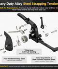 Heavy Duty Manual Steel Strapping Tensioner With Pro-Grade Ergonomic One-Hand Pusher Bar For Quick Bundling, Fits 3/8 To 1/2 Inch Steel Straps, Ideal For Warehouse And Factory Use, Durable And Easy To Use, Fast Adjustable Tension, exploded view