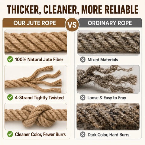 Comparison of Heavy Duty Manila Rope One And A Quarter Inch By 100 Feet Natural Jute Rope vs ordinary rope showing quality differences.