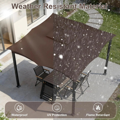 10x12 Foot Canopy Replacement Top For Outdoor Gazebo Two Tiered Waterproof Roof With Eight Drainage Holes Brown Outdoor BBQ Patio Cover