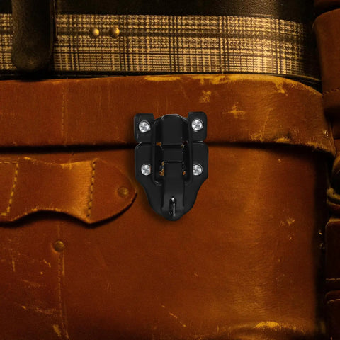 Retro Metal Toggle Hasp Latch Set With Lock Hole 6 Pack on vintage leather suitcase, durable black metal hardware