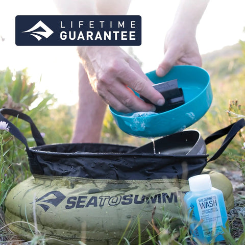 Person using You Gotta Have Camp Kitchen Cleanup Kit 6 Piece Set With Collapsible 10 Liter Sink near outdoor field