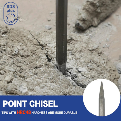 Point chisel from 17 Piece SDS Plus Rotary Hammer Drill Bit And Chisel Set Carbide Tipped for concrete and masonry work