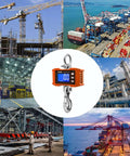 Digital Crane Scale Heavy Duty 2200lb 1000kg Hanging Scale For Farm Livestock Factory Construction And Hunting CE Certified Aluminum Alloy Built Tough With High Precision Sensors surrounded by various industrial settings.
