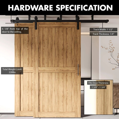 Black Rustic Ceiling Mount Double Track Bypass Sliding Barn Door Hardware Kit For Two Doors 6 Ft Flat Track Interior Use Only