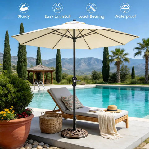 Heavy Duty 30 Lbs Patio Umbrella Base With Resin Stand Weather Resistant Powder Coated Bronze Umbrella Holder by pool