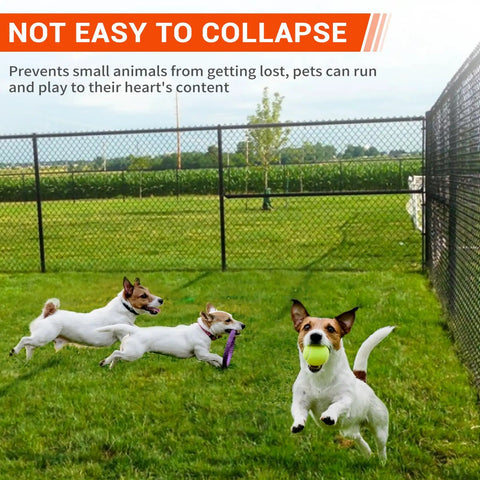 Dogs playing in yard with chain link fence installed using Chain Link Fence Banana Clip Set For Tensioning And Stretching