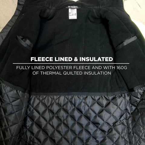 Interior of High Visibility Reflective Winter Safety Jacket Insulated Parka ANSI Compliant Lime GloWear 8384 showing fleece and insulation.