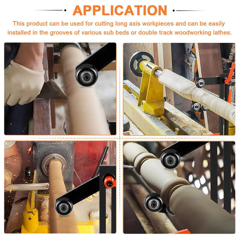 Application of Rock Solid L Type Wood Lathe Steady Rest With Triple Adjustable Wheels in use on wood lathe for steady shaping.