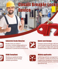 Universal Circuit Breaker Lockout Kit With Quick Lock Design For Single Double And Triple Pole Breakers ISO DIN Safety Compliance Lockout Tagout Set 5 Pack Must Have - industrial setting with lockout device and worker in the background.