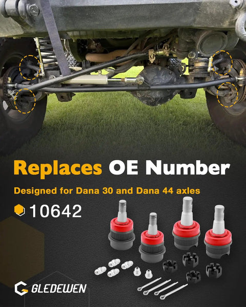 4 Piece Ball Joint Kit For 1984 To 2006 Jeep Cherokee XJ MJ Grand Cherokee ZJ Wrangler YJ TJ LJ Rubicon And Unlimited Models Trail Ready Front Suspension Upgrade With Heavy Duty Durable Ball Joints, Dana 30/44