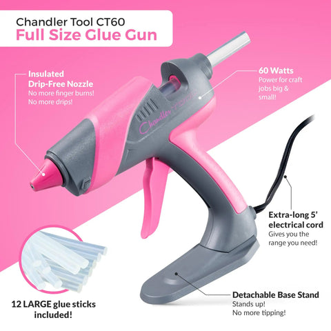 Real Deal Full Size Corded Hot Glue Gun Bundle With Stable Self Standing Base And 10 Heavy Duty Glue Sticks Made For Daily Crafts Or Weekend Warrior Diy Tasks Pink Grey 60W, showing ergonomic design and detachable base.