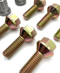 Straight Up Bulletproof Weld In Replacement Nuts Coupled With Grade Eight Zinc Plated Skid Plate Bolts on white background.
