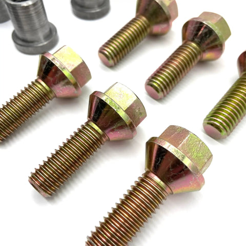 Straight Up Bulletproof Weld In Replacement Nuts Coupled With Grade Eight Zinc Plated Skid Plate Bolts on white background.