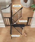 Expandable Baby Gate For Stairs And Doorways With Auto Close Pressure Mounted Pet Gate showing auto-close door features.
