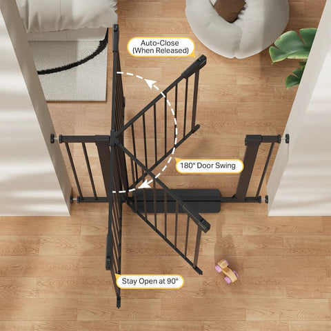 Extra Wide Baby Gate For Stairs And Pets, 30.5-Inch Tall, Adjustable 29.7 To 50-Inch Wide, Heavy-Duty Steel Safety Gate in use, top view