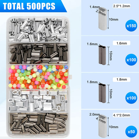 Ultimate Pro Grade Fishing Crimping Tool Kit with 500 crimp sleeves beads in assorted sizes for saltwater and freshwater use