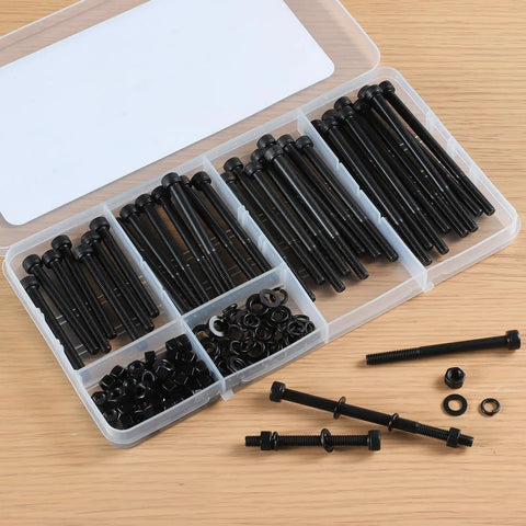 Heavy Duty M5 Screws Kit 128 PC Set With Hex Socket Cap Bolts, Nuts, And Washers In 50, 60, 70, And 80mm in plastic case