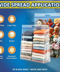25 Gallon Extra Large Resealable Storage Bags With Zipper Top, organized with clothes and toys, showcasing wide application.