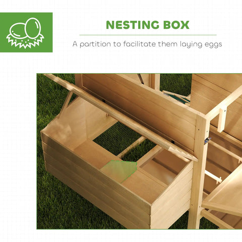 Nesting box of 75 Inch Wooden Chicken Coop With Nesting Box And Removable Tray, Outdoor Hen House, hinged top open