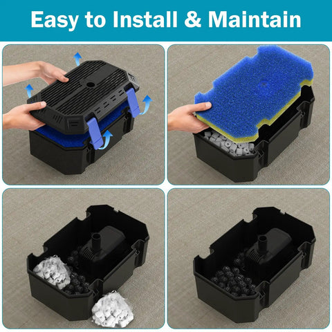 All In One Koi Pond Pump Kit For Outdoor Ponds 200-350 Gallons, filter components being assembled