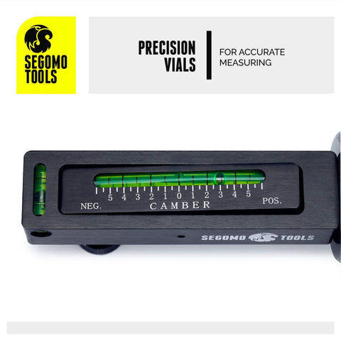 Adjustable Universal Magnetic Camber And Caster Gauge Durable Steel Build shows precision vials for accurate measuring.