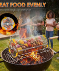 2 In 1 Rolling Grill Basket With Rotating Stand And Hooks Heavy Duty Stainless Steel Rotatable BBQ Mesh Cylinder for grilling