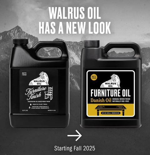 Wood Furniture Oil For Finish Restore And Protection, VOC Free Polymerizing Cure Oil With Matte Black Finish, Made In USA, 32 oz jug new label design transitioning fall 2025