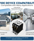 Wide device compatibility for Three Pole 120V Coil Definite Purpose Contactor For HVAC With 30 Amp Rating UL Recognized.