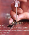 Close-up of hand using screwdriver on mini screw, part of 1600 Pc Heavy Duty Mini Screws 2.5 X 6 8 10 mm Phillips Flat Head Self Tapping Hardware.