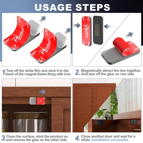Installation steps for Ultra Thin No Drill Magnetic Cabinet Catch 15 Pack In Black Stainless Steel Heavy Duty Magnetic Latch