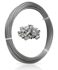 One Sixteenth Inch Stainless Steel Wire Rope Heavy Duty DIY Ready 100 Feet 304 Aircraft Grade Cable With 50 Crimp Sleeves