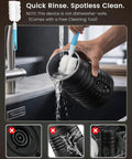 Cleaning a Cafe-Style Barista-Grade Milk Foam Maker and Frother with Temperature Display, 350ml capacity, under water faucet.