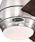 Close-up of a 44 Inch Oil Rubbed Bronze Indoor Outdoor Ceiling Fan With Dimmable LED Light Kit, Frosted Opal Glass, Remote Control, Reversible Dark Cherry Mahogany Blades, Big Room Ready