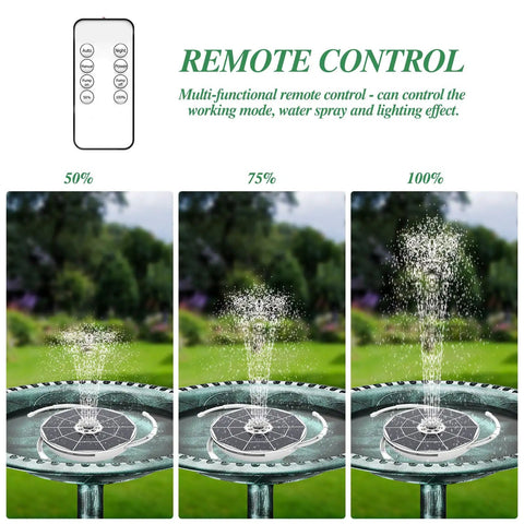 Six Point Five Watt Solar Fountain Pump With Color Changing LED Lights 3000mAh Battery Backup 10 Nozzles Anti Drift Brackets in action
