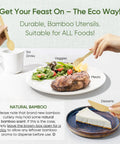 250 Count Bamboo Cutlery Set Disposable And Compostable Utensils, 100 Percent Natural, Plastic Free, BPA Free, Non Toxic, Food Grade For Kids And Adults, Go-To Eco Friendly Everyday Use in use with meals and dessert