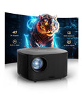 Ultra Bright 4K WiFi And Bluetooth Smart Projector With 60W Dolby Audio And AI Auto Focus For Indoor Outdoor Use Official Licensed Apps 2026 New Model For Movie Nights And Backyard Movie Theater Experience With HDR10 And Wireless Casting displaying a tiger illustration