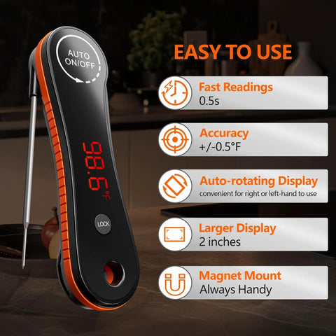 0.5s Instant Read Digital Meat Thermometer With Auto Rotating Backlit Display, 0.5 Degree Fahrenheit Precision, IP67 Waterproof