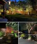 Dope 12 Pack 12W Low Voltage LED Landscape Lights With Connectors illuminating garden, trees, and paths at night