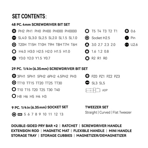 Image of set contents for One Hundred Piece Precision Screwdriver Set With Ratchet And Magnetic Tweezers For Electronics PCs Laptops and Tablets DIY Friendly