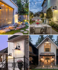 2-Pack Dusk to Dawn Outdoor Barn Lights Black Gooseneck Wall Sconce illuminating farmhouse barn and garage exteriors