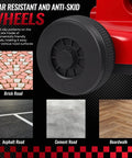 Close-up of Electric Go Kart Drift Ride On Toy for Kids and Adults wheel showing anti-skid design for various road surfaces.