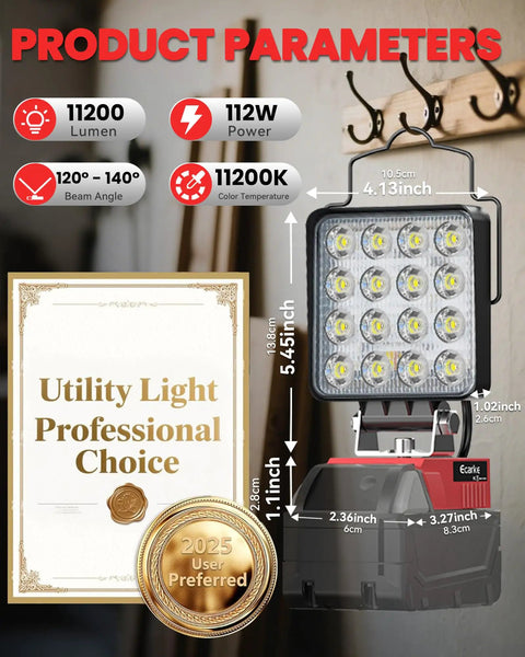 Milwaukee 18V LED Work Light Cordless With USB C And USB A Charger Port, 112W Output, 11200 Lumens specifications image