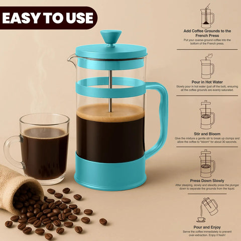 French Press Espresso And Tea Maker With Triple Filters Stainless Steel Plunger And Heat Resistant Borosilicate Glass Carafe In Aqua 34 Ounce