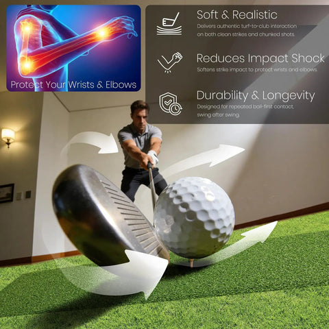 Golfer using Replaceable Golf Hitting Strips For Indoor Outdoor Practice Realistic 30 X 12 Inch Hitting Mat Insert Turf Green