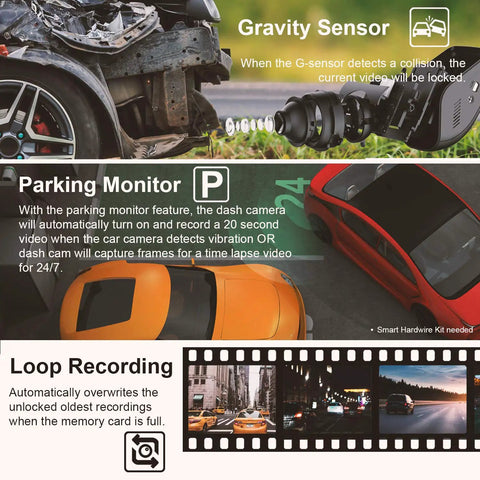 Image showing features of Discreet 4K Ultra HD Dash Cam With 2.4 Inch LCD Screen WiFi 170 Degree Wide Angle G Sensor.