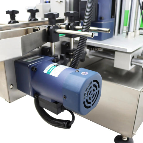 Close-up view of the motor on the Automatic Desktop Conveyor Labeler For Round Bottles High Speed 110 Volt Label Applicator.